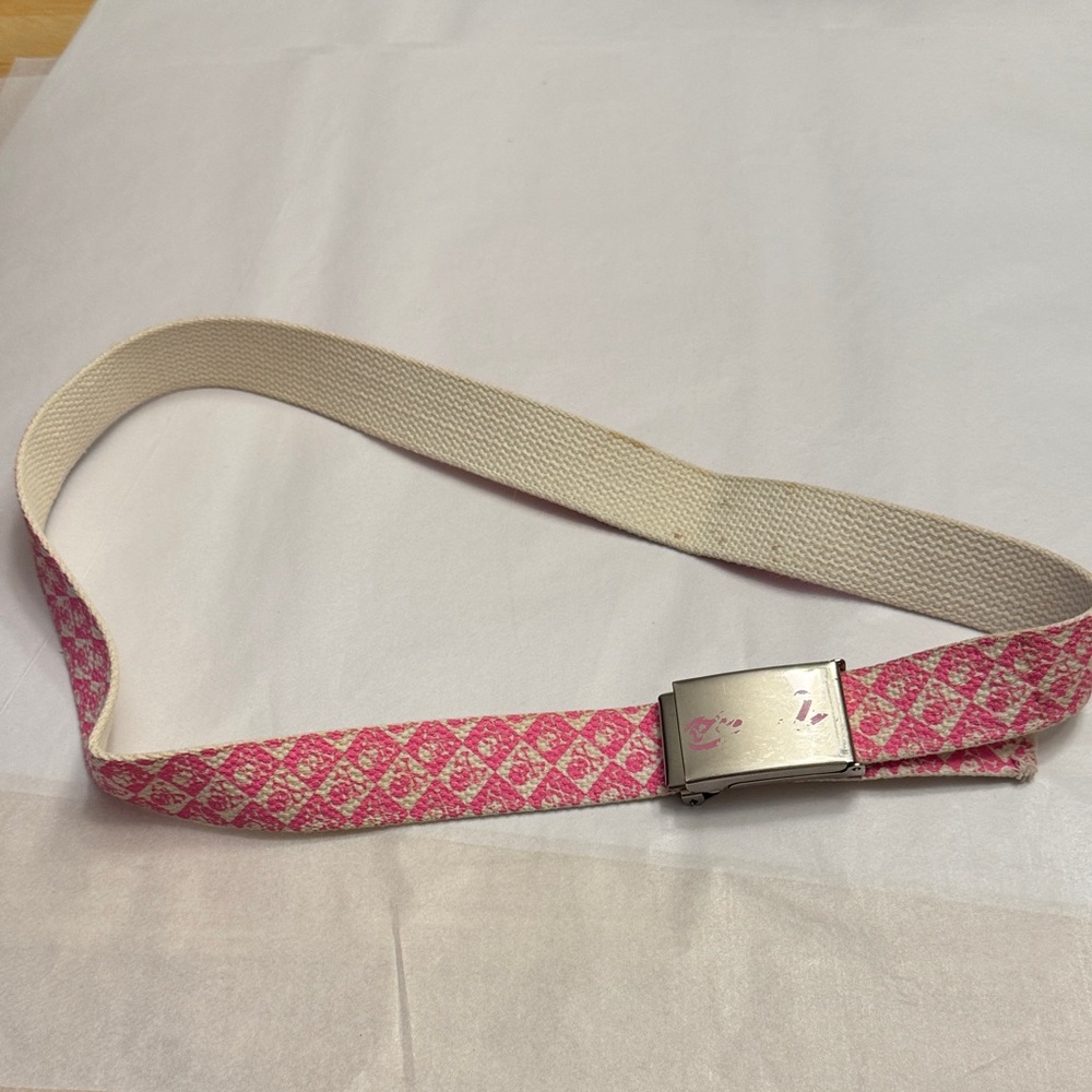 Pink and White skull bones 39” Patterned Belt, spot wash ,